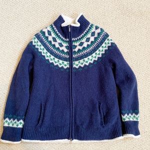 L.L. BEAN Lambswool Fair Isle Full Zip Mockneck Sweater Size Large